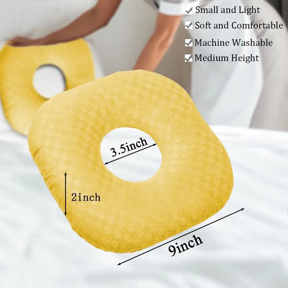 Wuronsa Ear Piercing Pillow with Hole for Cartilage Piercings, CNH Support | Adjustable Cotton Pillow for Side Sleepers (Yellow, 9-inch) - view 3