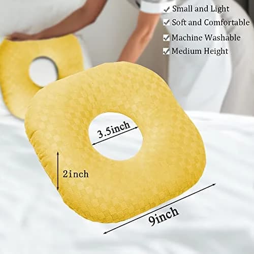 Wuronsa Ear Piercing Pillow with Hole for Cartilage Piercings, CNH Support | Adjustable Cotton Pillow for Side Sleepers (Yellow, 9-inch) thumbnail 3