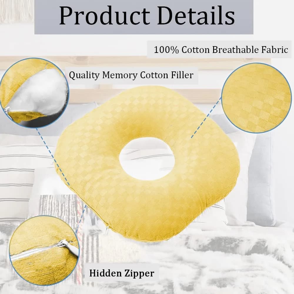 Wuronsa Ear Piercing Pillow with Hole for Cartilage Piercings, CNH Support | Adjustable Cotton Pillow for Side Sleepers (Yellow, 9-inch) - view 4