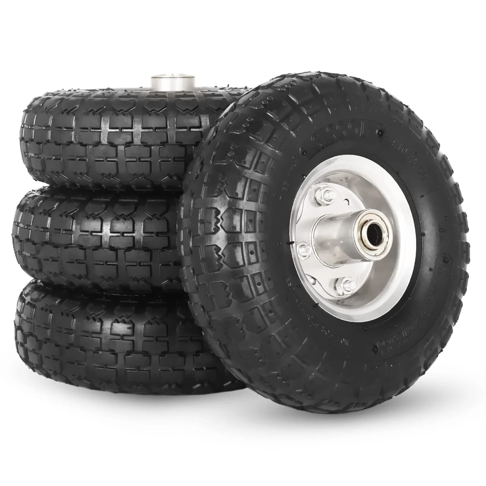GICOOL 4.10/3.50-4" Pneumatic Tire and Wheel Set | 10" Diameter, 4 Pack, 2.2" Offset Hub, 5/8" Axle Bore - main product image