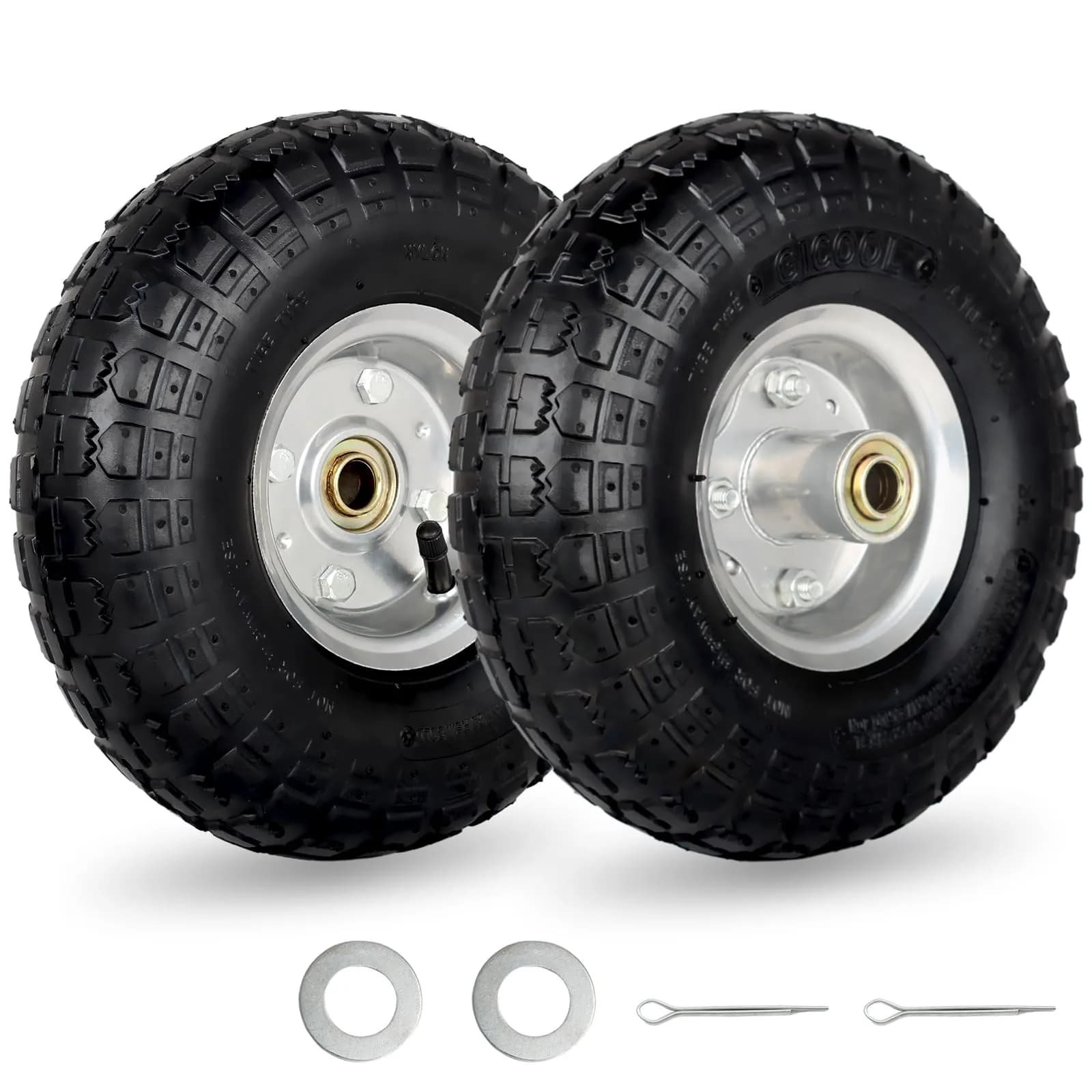 GICOOL 4.10/3.50-4" Pneumatic Tire and Wheel 10" | 2 Pack with 2.25" Offset Hub & 5/8" Axle Bore