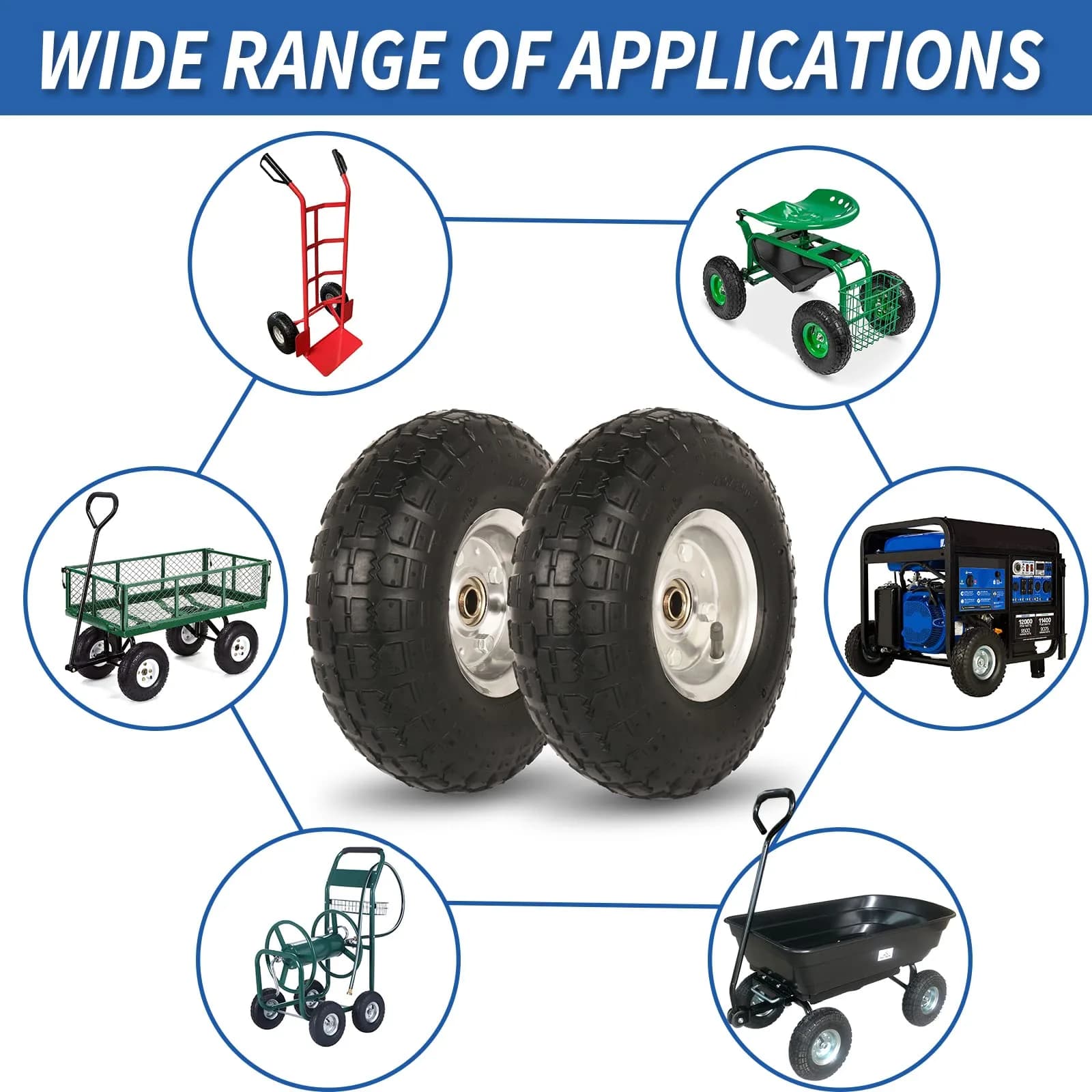 GICOOL 4.10/3.50-4" Pneumatic Tire and Wheel 10" | 2 Pack with 2.25" Offset Hub & 5/8" Axle Bore - view 3