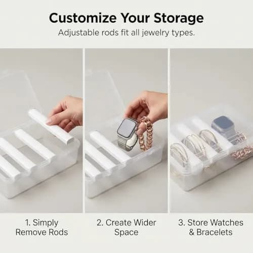 NMII Plastic Bangle Storage Box with 4 Adjustable Rods 31cm x 16cm x 8.5cm | Multipurpose Jewellery Organizer for Travel thumbnail 4