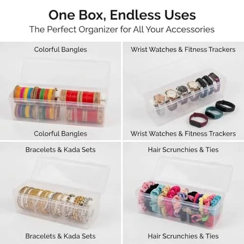 NMII Multipurpose Plastic Storage Box with 1 Adjustable Rods, 30cm (11.8in) | Transparent Jewelry Organizer for Bangles, Watches, Accessories thumbnail 4
