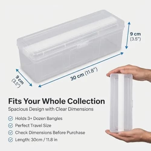 NMII Multipurpose Plastic Storage Box with 1 Adjustable Rods, 30cm (11.8in) | Transparent Jewelry Organizer for Bangles, Watches, Accessories thumbnail 6