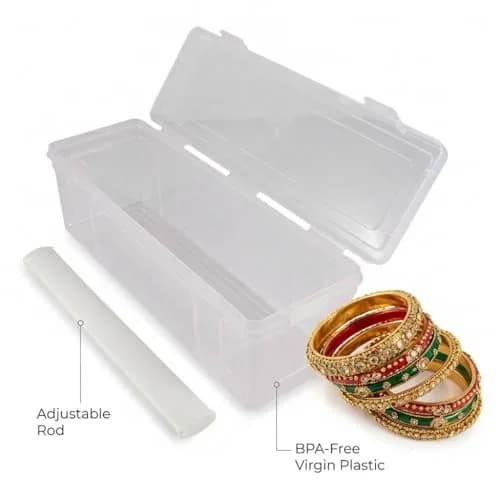 NMII Multipurpose Plastic Storage Box with 1 Adjustable Rods, 30cm (11.8in) | Transparent Jewelry Organizer for Bangles, Watches, Accessories thumbnail 3