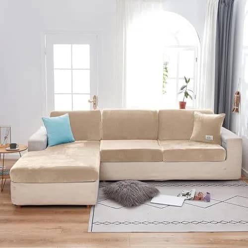 Jonuiony Grey Stretch Velvet Single Seat Sofa Cover | Protects Furniture from Daily Wear thumbnail 1
