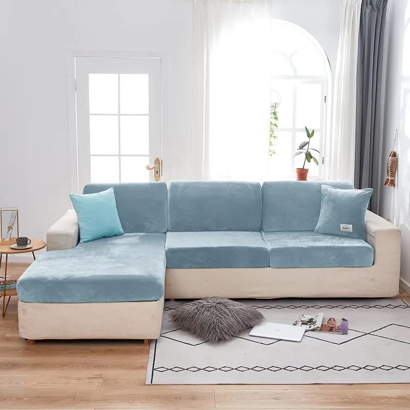 Jonuiony Wear-Resistant Universal Sofa Cover, Stretch Velvet, Light Blue | Full Sofa Protection (70-120 chars) thumbnail 2
