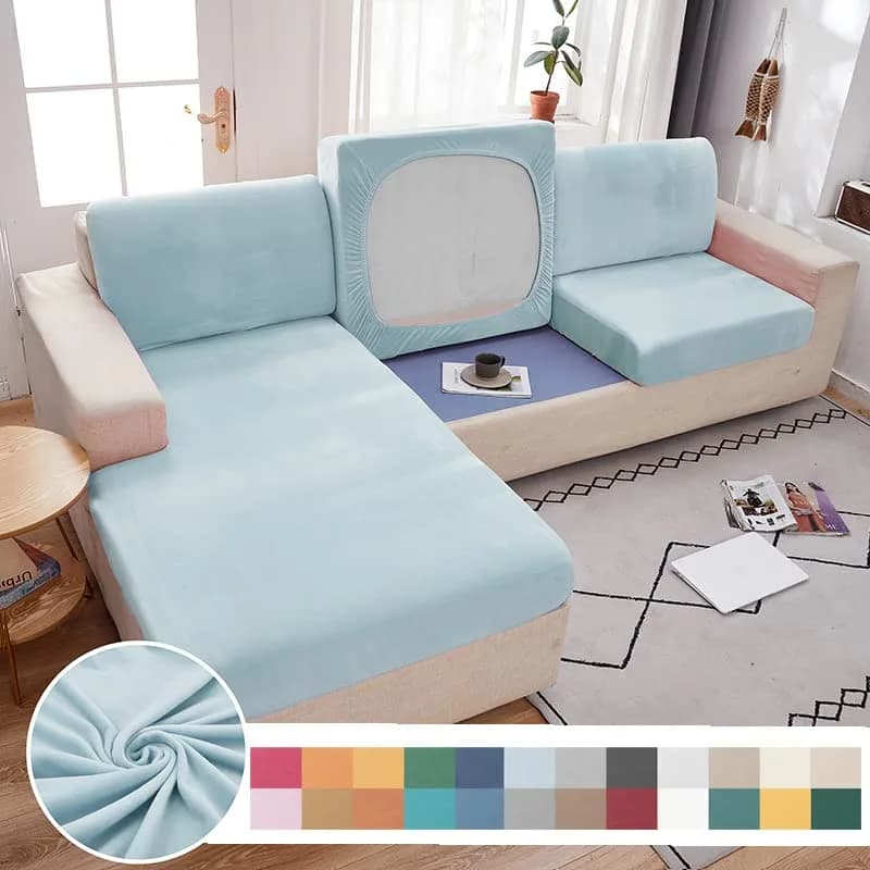 Jonuiony Wear-Resistant Universal Sofa Cover, Stretch Velvet, Light Blue | Full Sofa Protection (70-120 chars) thumbnail 4