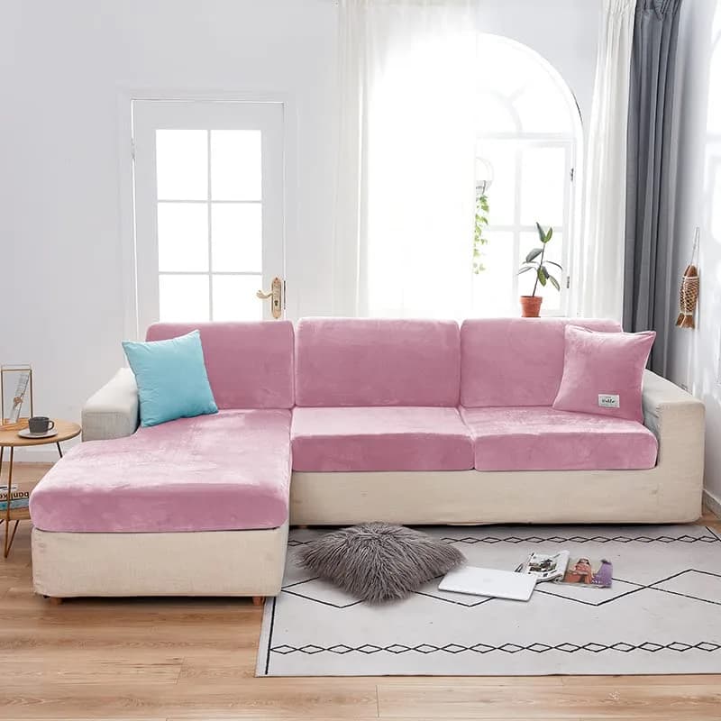 Jonuiony Wear-Resistant Universal Sofa Cover | Stretch Velvet L Shape Couch Protector (Pink)