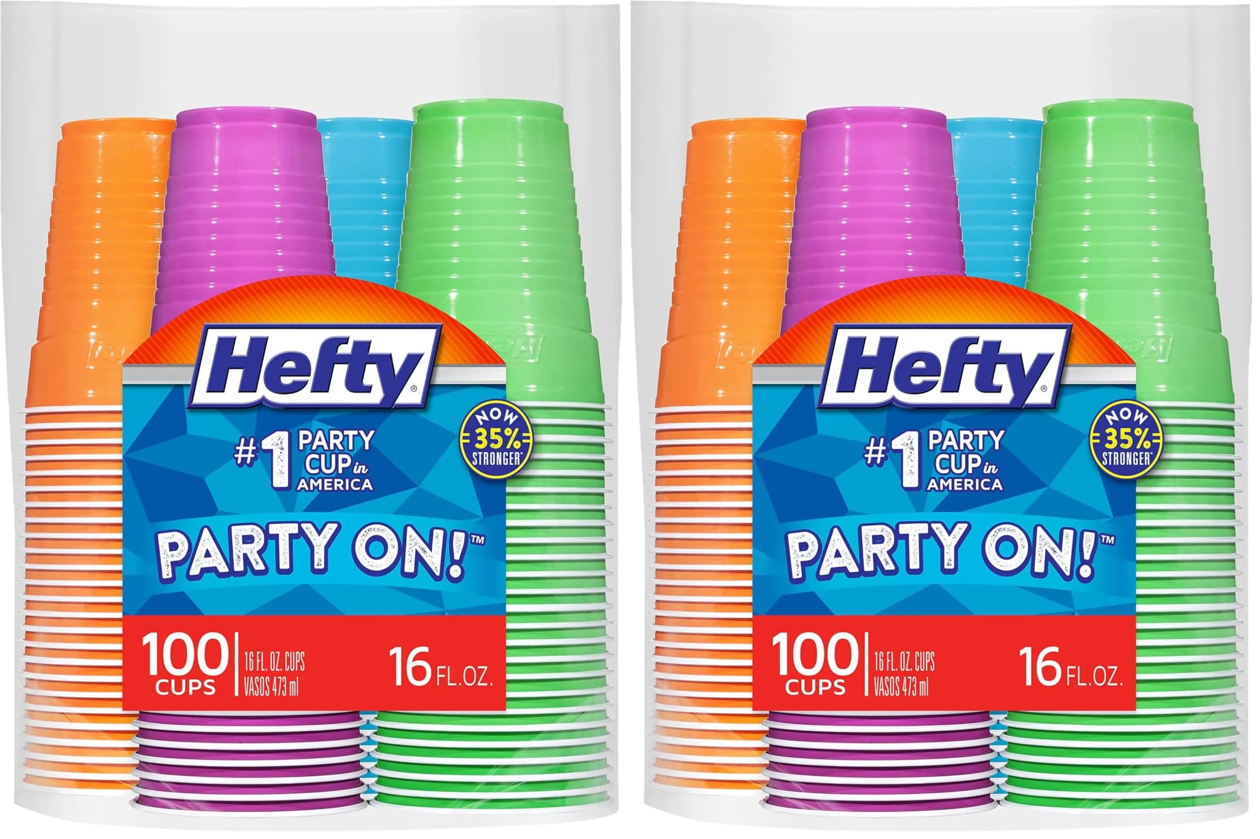 Hefty Assorted Color Plastic Cups, 16oz (473ml) 200 Count | USA Import Party Value Pack - main product image