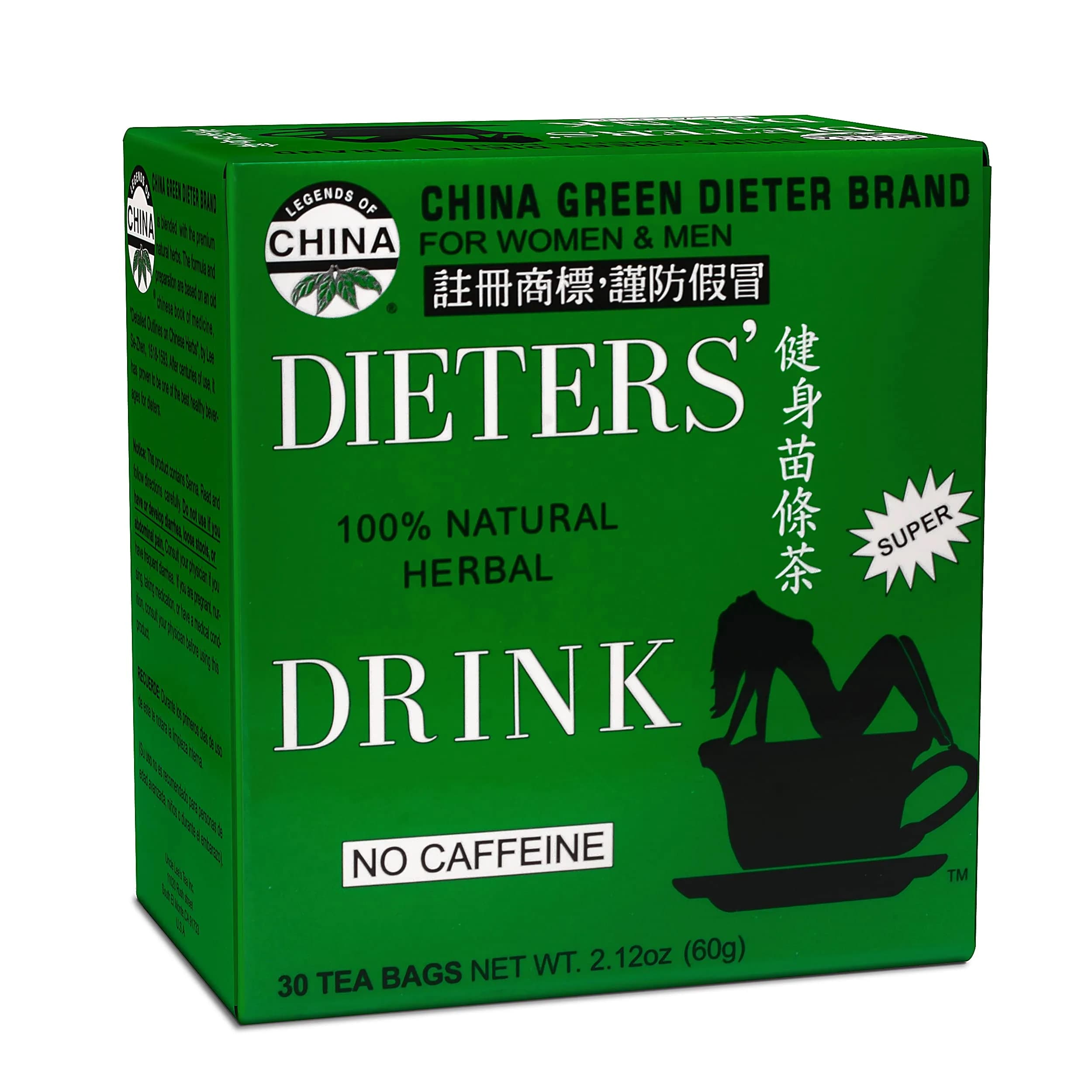 Uncle Lee's Tea China Green Dieters Tea, Caffeine Free, 30 Count (Pack of 4) - main product image