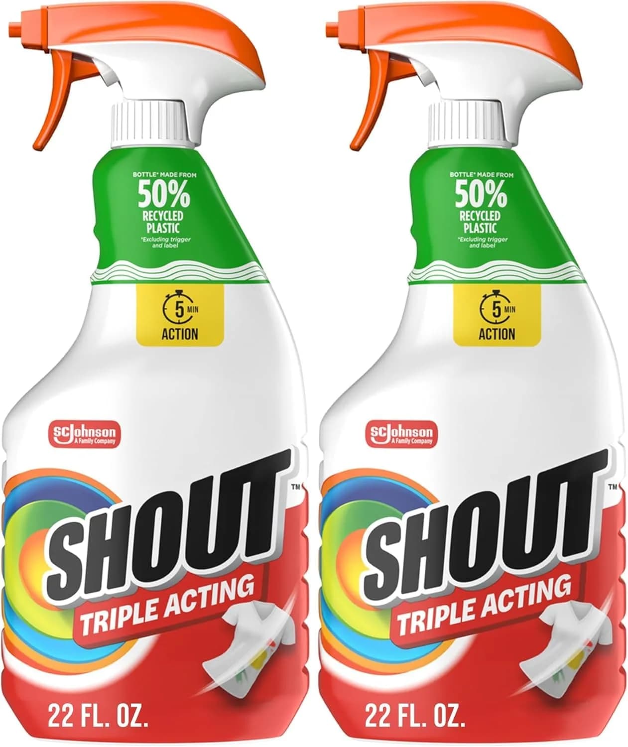 Shout Active Enzyme Laundry Stain Remover Spray 22 Fl Oz (Pack of 2) Triple-Acting Formula - main product image