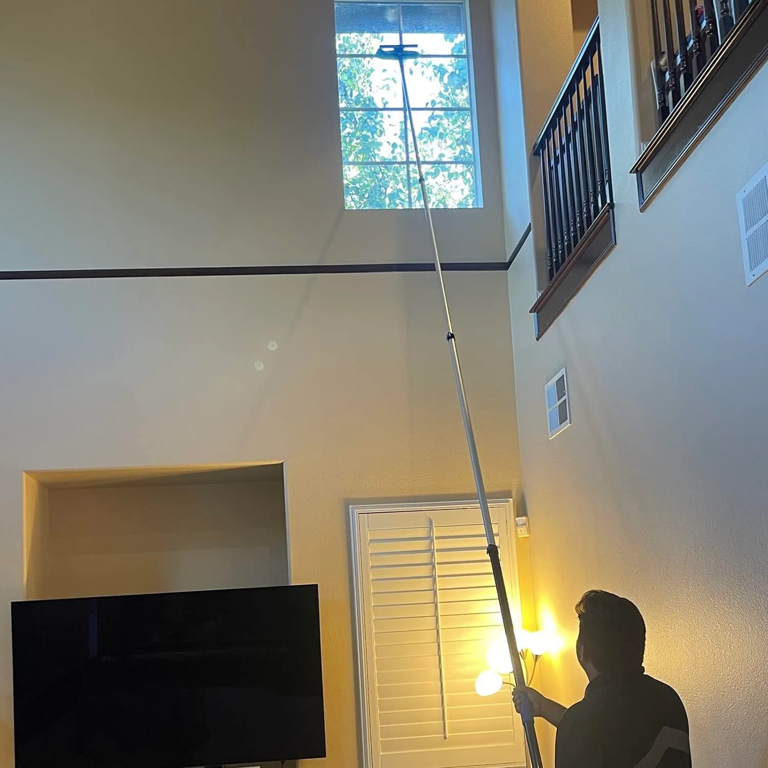 Hicavar 20 Foot High Ceiling Fan, Cobweb Duster with 5-12ft Extension Pole | Extendable, Reusable Feather, Window Cleaning Squeegee Kit thumbnail 6
