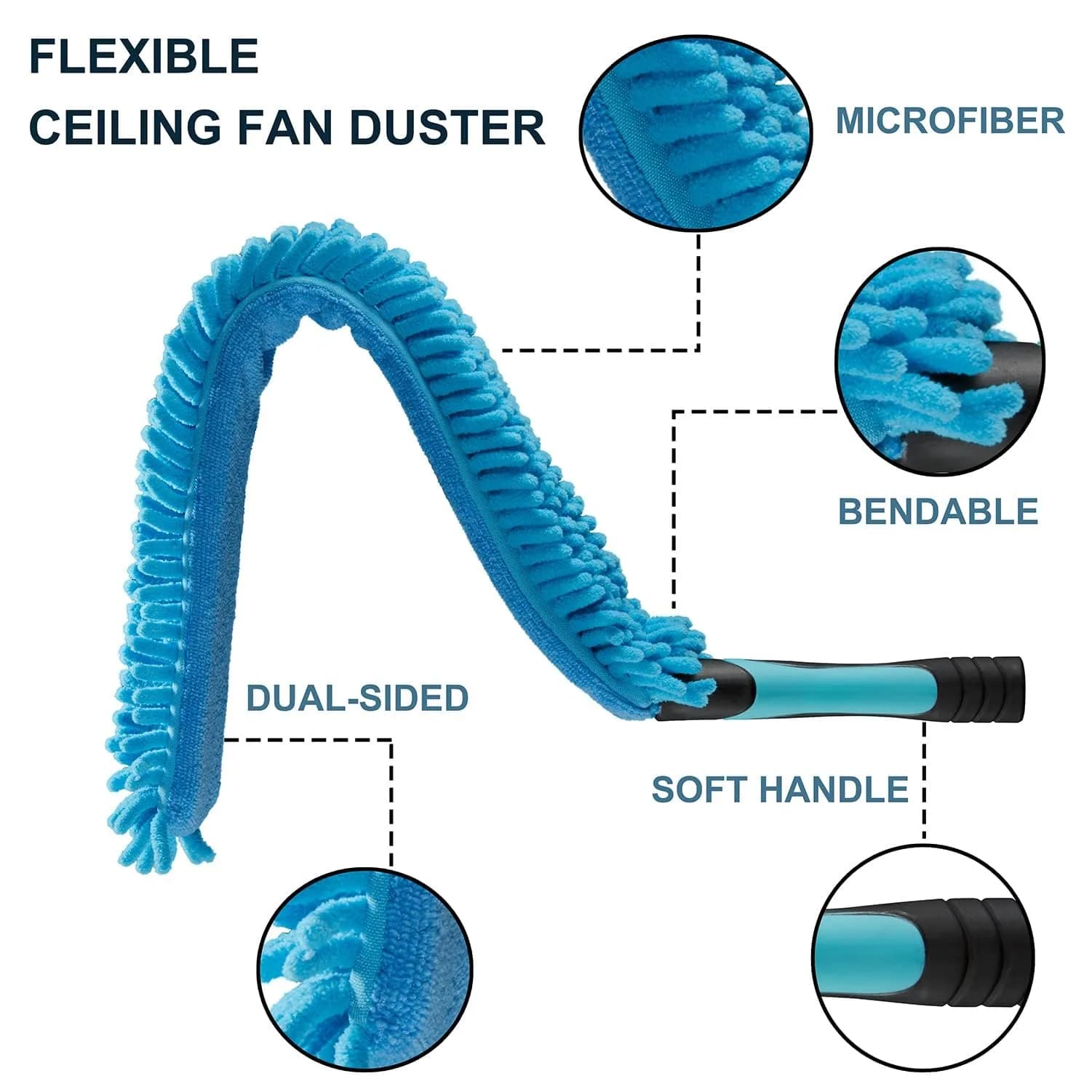Hicavar 20 Foot High Ceiling Fan, Cobweb Duster with 5-12ft Extension Pole | Extendable, Reusable Feather, Window Cleaning Squeegee Kit thumbnail 8