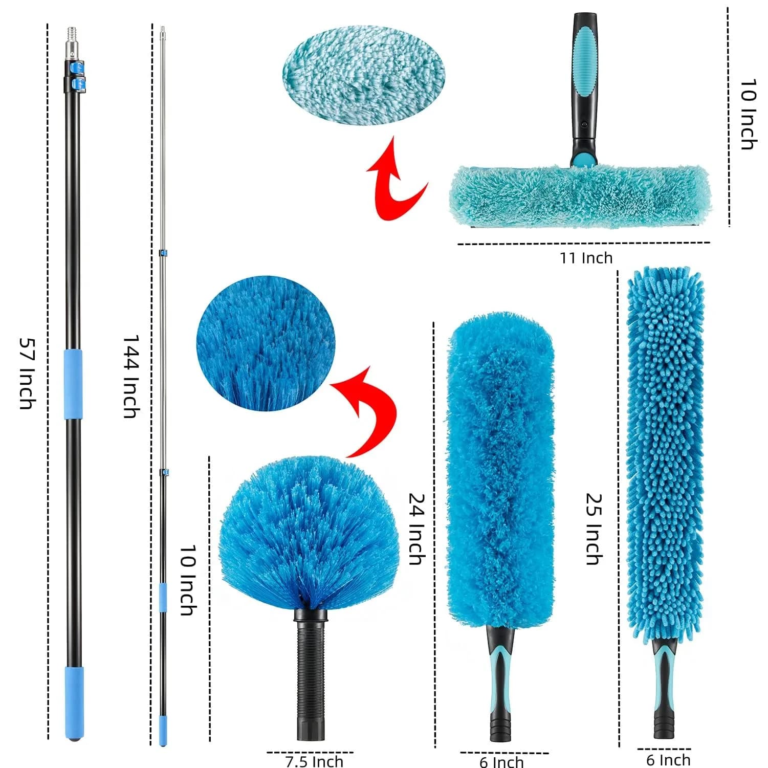 Hicavar 20 Foot High Ceiling Fan, Cobweb Duster with 5-12ft Extension Pole | Extendable, Reusable Feather, Window Cleaning Squeegee Kit thumbnail 2