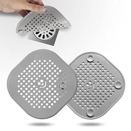 Couidl Grey Silicone Drain Hair Catcher 2 Pack (14 cm x 14 cm x 1 mm) | Prevents Clogged Drains thumbnail 1