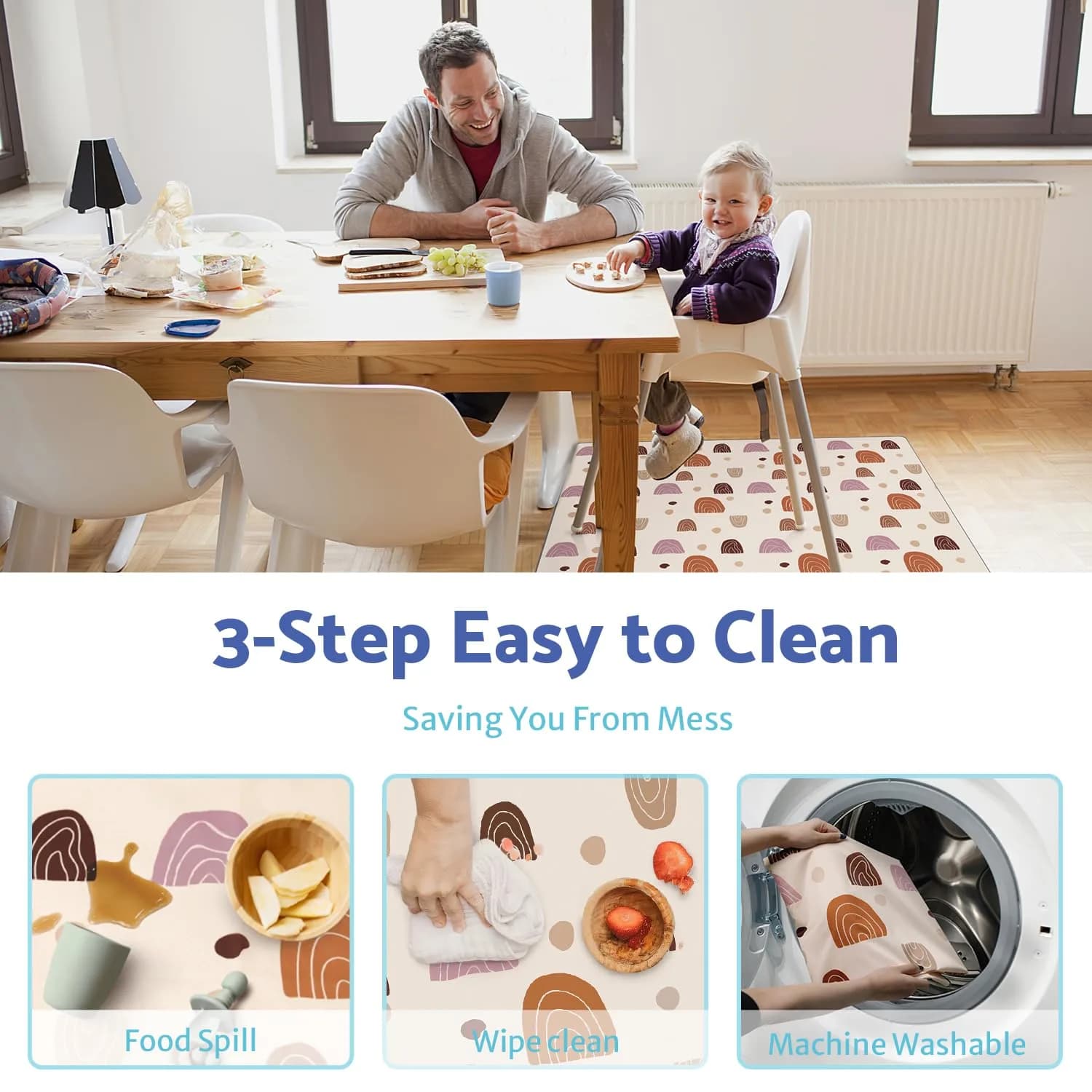 Blissful Diary Baby Splat Mat 128cm x 128cm (50.4 x 50.4 Inch) | Boho Rainbow Waterproof Floor Protector - view 5