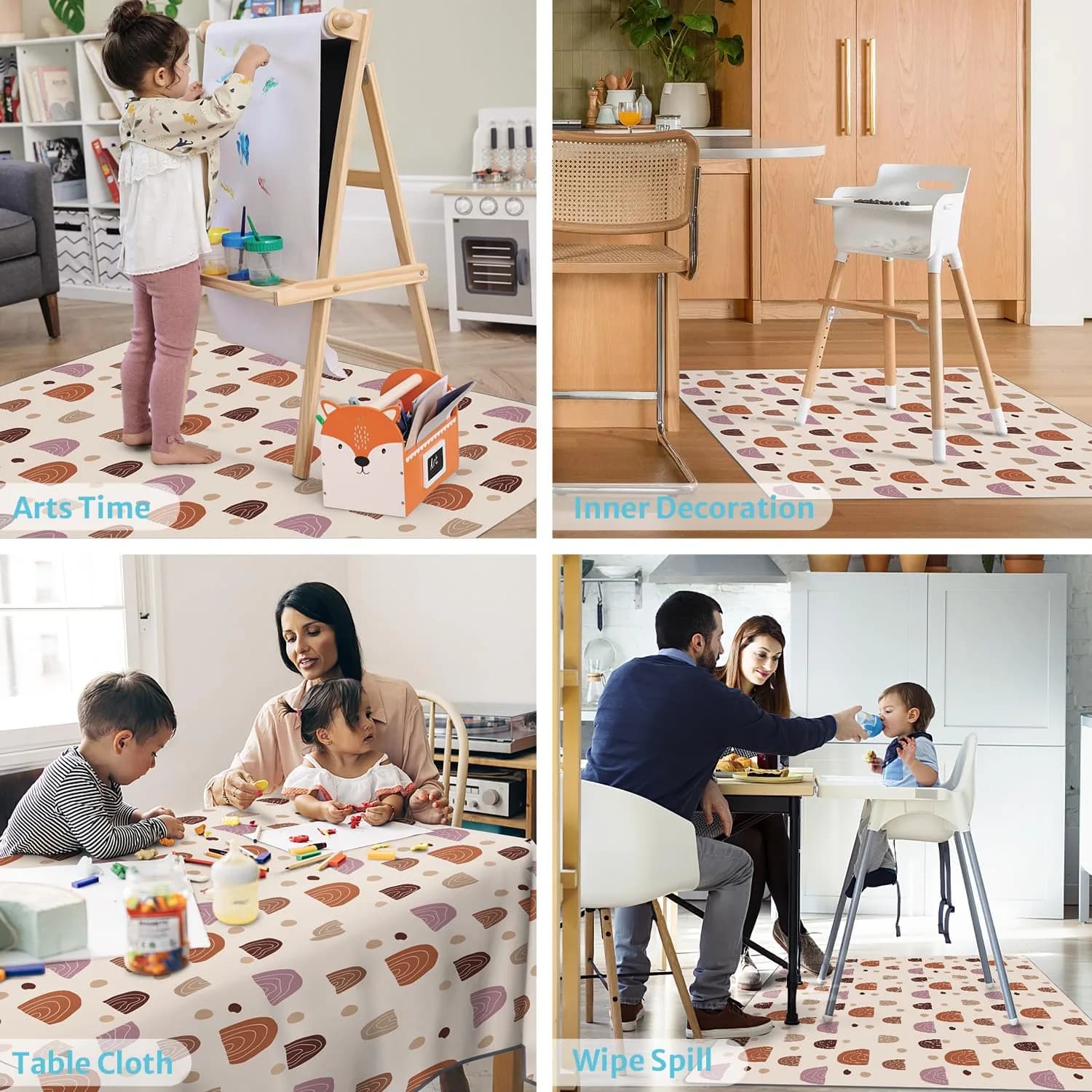 Blissful Diary Baby Splat Mat 128cm x 128cm (50.4 x 50.4 Inch) | Boho Rainbow Waterproof Floor Protector - view 6