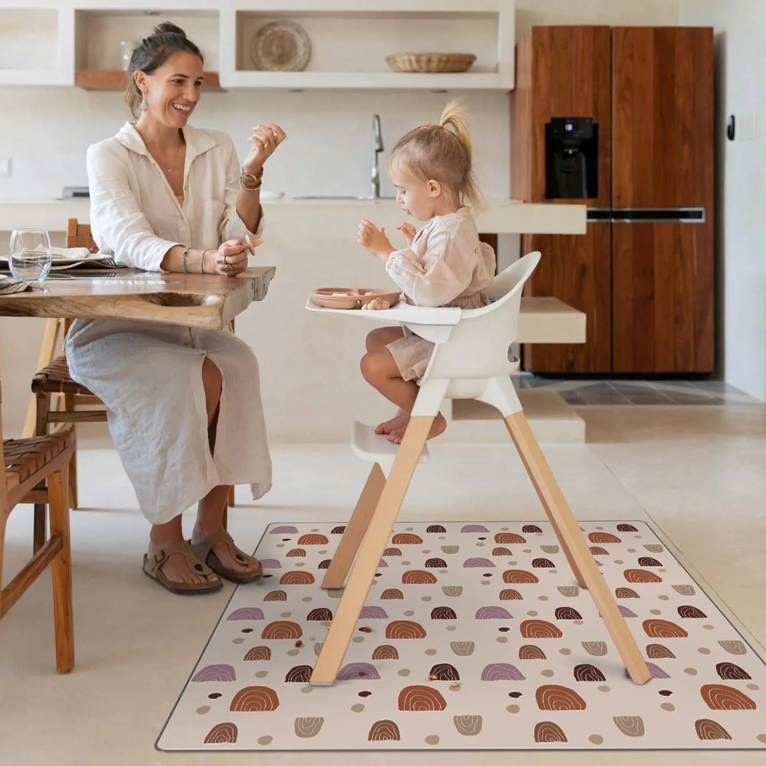 Blissful Diary Baby Splat Mat 128cm (50.4 Inch) - Easy Clean Waterproof Boho Rainbow Floor Protector - view 4