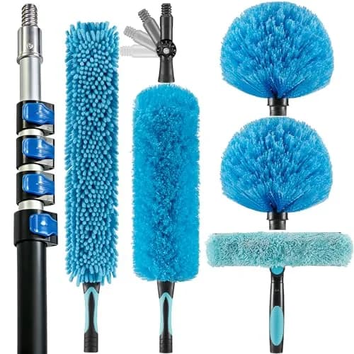 Hicavar 25 Foot High Ceiling Fan Cobweb Duster with 6-18ft Extension Pole | Extendable, Reusable Feather & Window Cleaning Kit thumbnail 1
