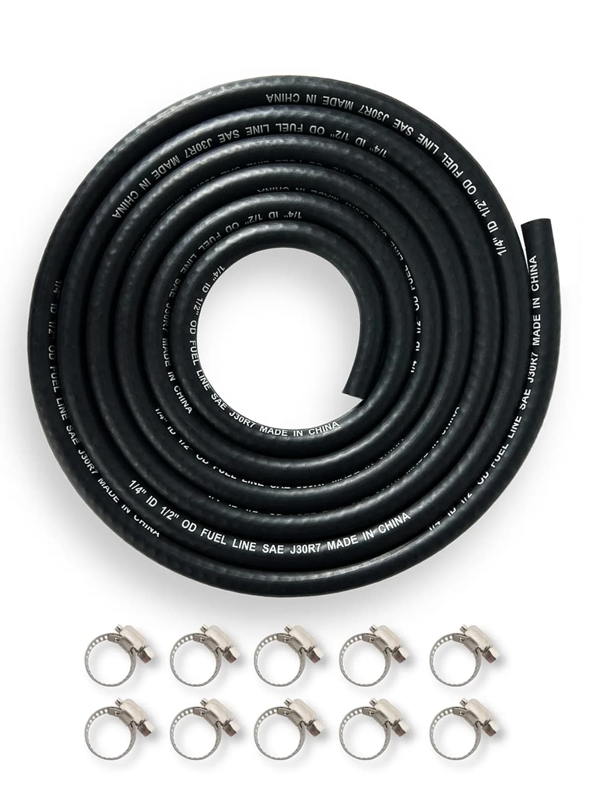 YAMAKATO 1/4 Inch ID 6FT NBR Fuel Line Hose SAE 30R7 with 10 Clamps | Reinforced Braided Hose for Small Engines