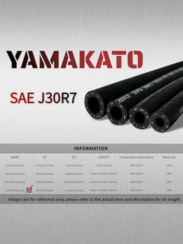 YAMAKATO 1/4 Inch ID 6FT NBR Fuel Line Hose SAE 30R7 with 10 Clamps | Reinforced Braided Hose for Small Engines thumbnail 5