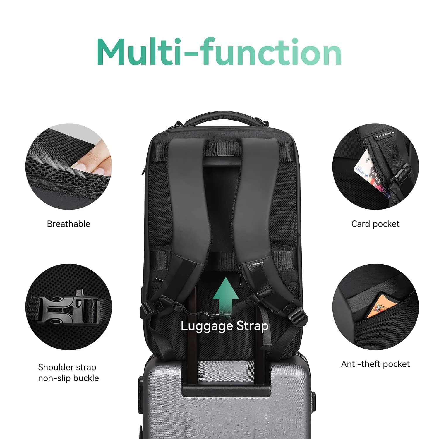 MARK RYDEN Business Backpack for Men, Waterproof High Tech Backpack with USB Charging Port, Fits 17.3 Inch Notebook | 30L Capacity - view 4