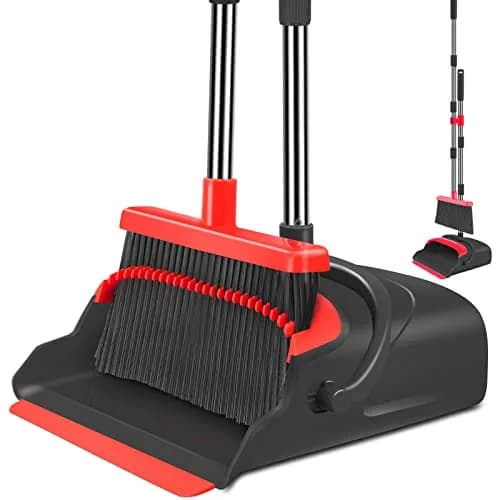 kelamayi Upgrade Broom and Dustpan Set with Long Handle, 128 cm (50.39 inches) | Upright Stand-up Storage for Home & Office thumbnail 1