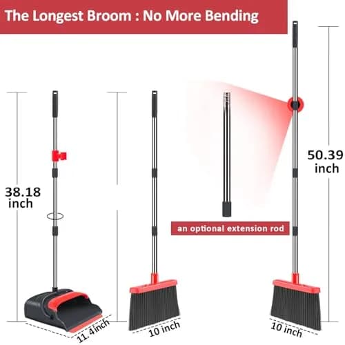 kelamayi Upgrade Broom and Dustpan Set with Long Handle, 128 cm (50.39 inches) | Upright Stand-up Storage for Home & Office thumbnail 2