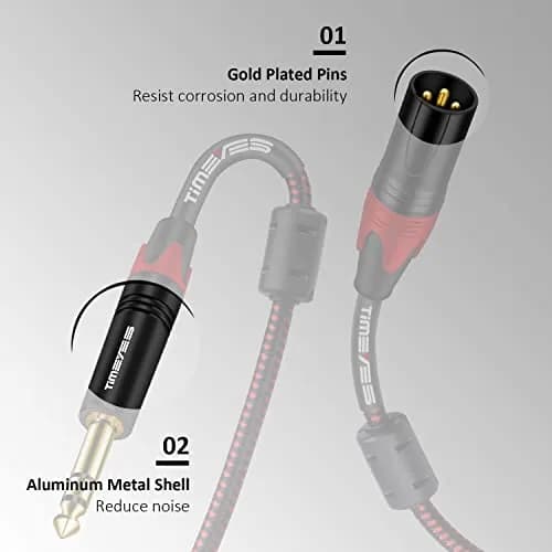 TIMEYES XLR to 6.35mm Jack Cable 4.5m (15ft) | Balanced Mic Cable with Gold-Plated Connectors thumbnail 2