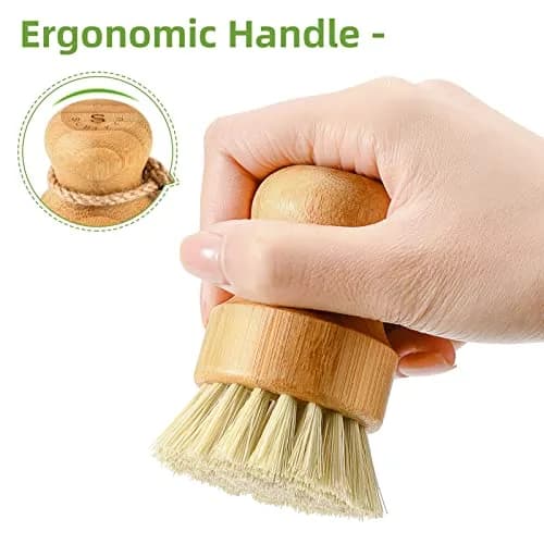 SUBEKYU Bamboo Dish Scrub Brush 1 Pack | Natural Sisal Bristles for Kitchen Pots & Pans thumbnail 4