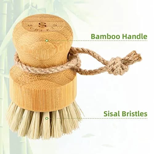 SUBEKYU Bamboo Dish Scrub Brush 1 Pack | Natural Sisal Bristles for Kitchen Pots & Pans thumbnail 5