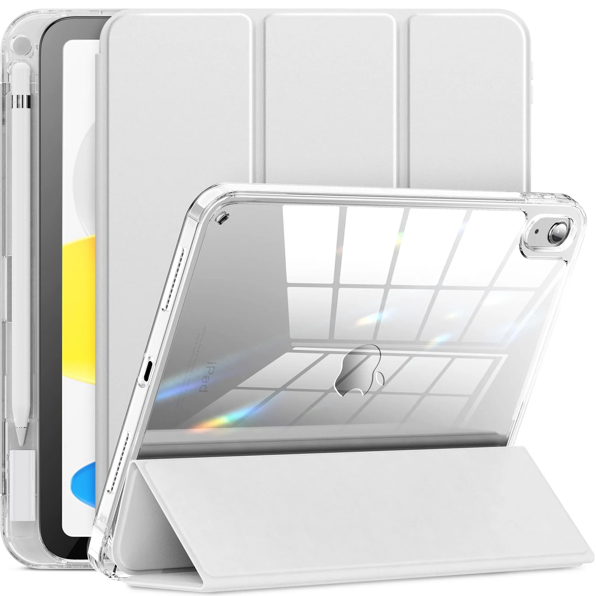 INFILAND Clear Case for iPad 10th Generation 10.9 Inch (2022) & iPad 11th Generation 11 Inch (2025) | Lightweight Shockproof TPU with Pencil Holder & Auto Sleep/Wake — Silver