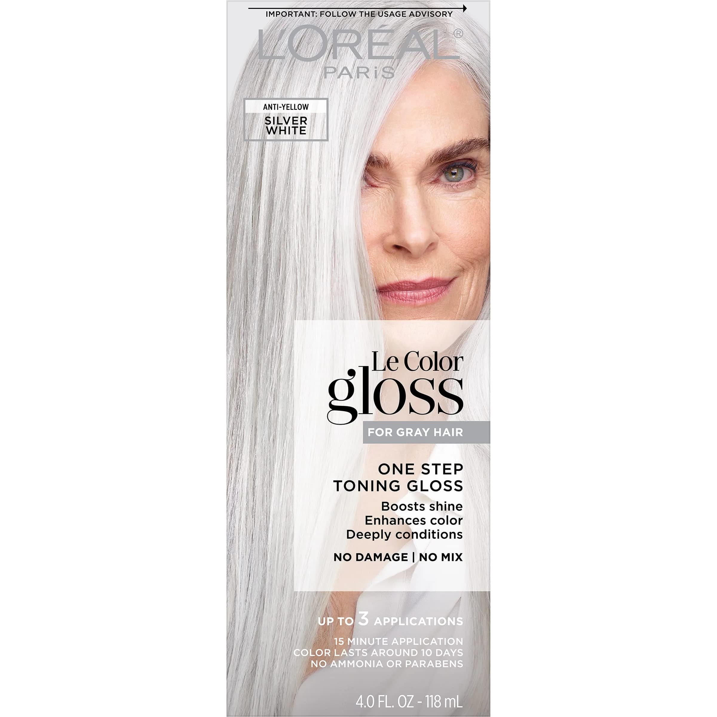 L'Oreal Paris Le Color Gloss One Step Toning Gloss 4 Fl Oz | Neutralizes Brassiness & Adds Shine — Silver White