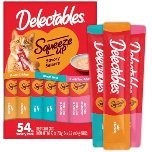 Delectables Squeeze Up Variety Pack Cat Treats 54 Tubes (27 oz / 765 g) | Interactive Lickable Puree for Bonding thumbnail 1