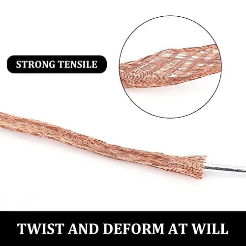 BENECREAT 3mm Flat Copper Braided Ground Strap 8m (26ft) | 1.5mm² Conductor for Noise Reduction thumbnail 5