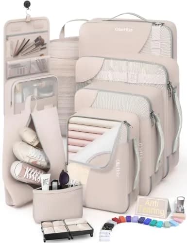 OlarHike 8 Set Packing Cubes for Travel | Durable Suitcase Organizer with Shoe & Toiletry Bag (8 Pack, Cream) thumbnail 1