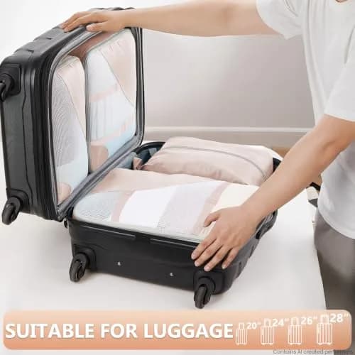 OlarHike 8 Set Packing Cubes for Travel | Durable Suitcase Organizer with Shoe & Toiletry Bag (8 Pack, Cream) thumbnail 5
