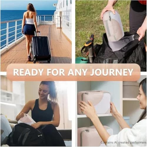 OlarHike 8 Set Packing Cubes for Travel | Durable Suitcase Organizer with Shoe & Toiletry Bag (8 Pack, Cream) thumbnail 7