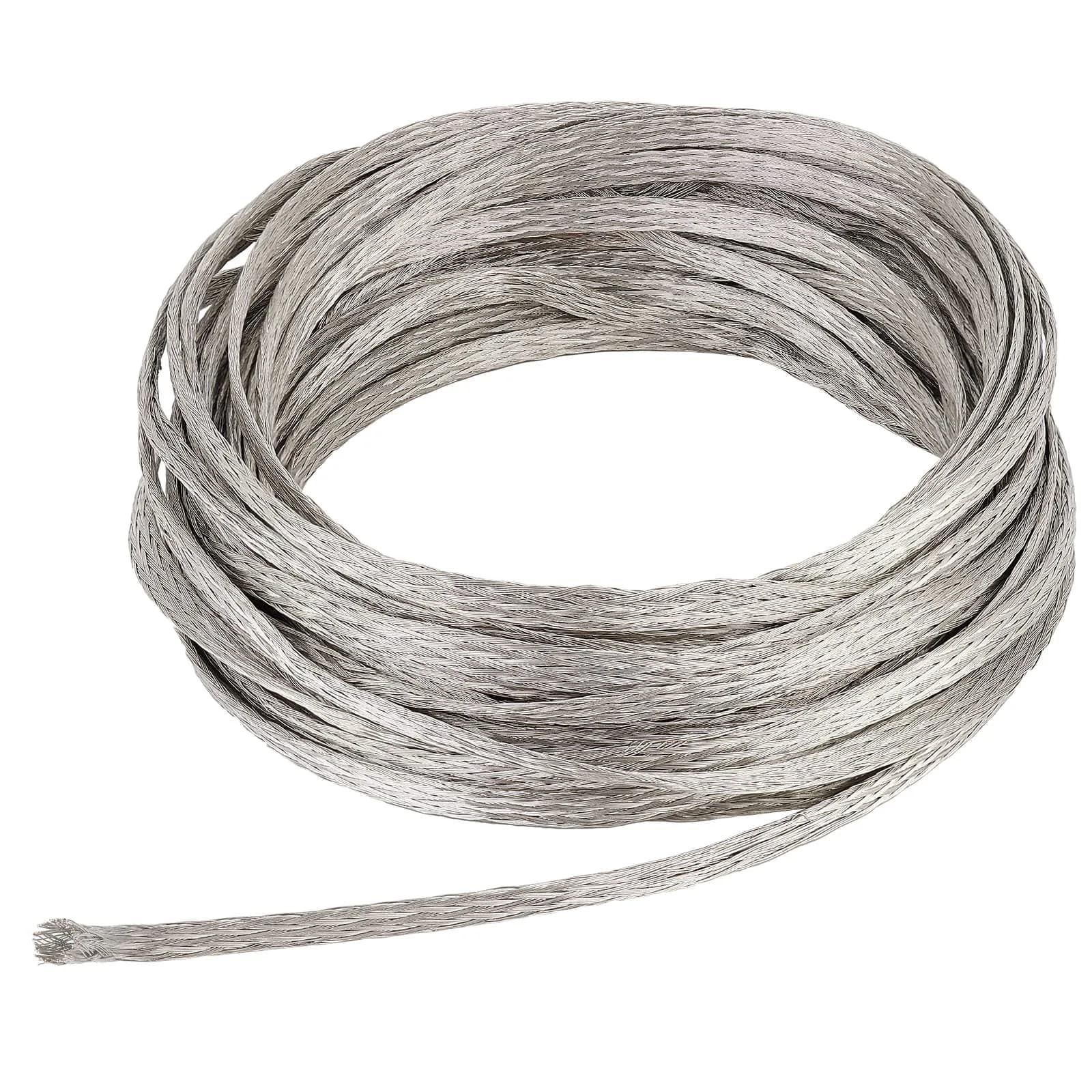 BENECREAT Braided Tinned Copper Wire 3mm Wide, 0.8mm Thick, 26Ft (8m) | Flat Flexible Grounding Lead Wire for Noise Reduction — Platinum