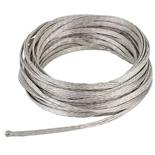 BENECREAT Braided Tinned Copper Wire 3mm Wide, 0.8mm Thick, 26Ft (8m) | Flat Flexible Grounding Lead Wire for Noise Reduction thumbnail 1