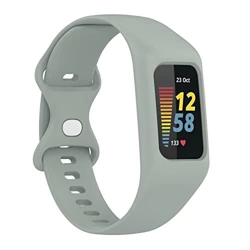 Gheper Soft Silicone Watchband Compatible with Fitbit Charge 6/5/4/3/3SE Gray | Adjustable Fit 5.5"-8.7" Wrists thumbnail 3