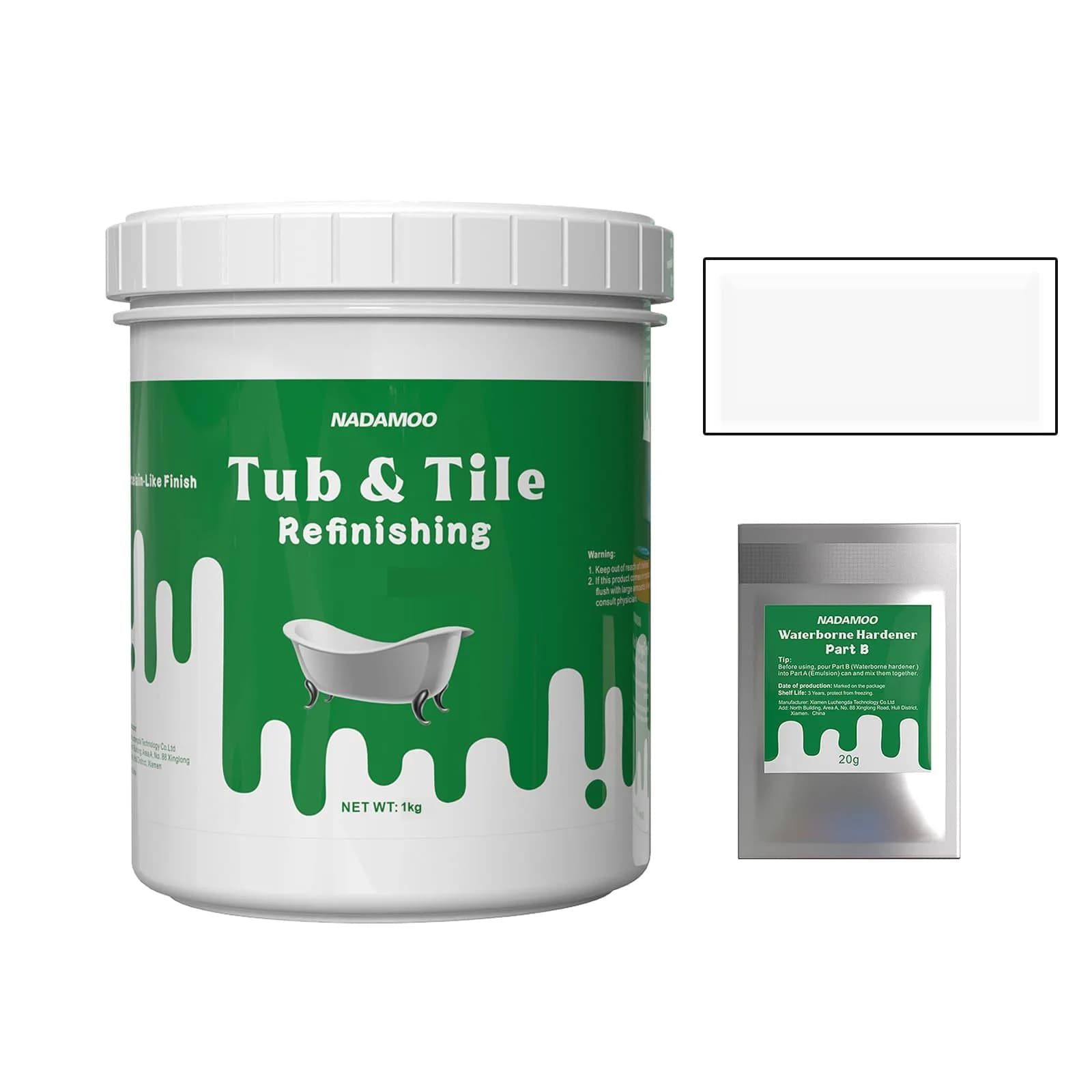 NADAMOO Tub and Tile Refinishing Kit White 1kg | Water-Based, Durable Finish — White