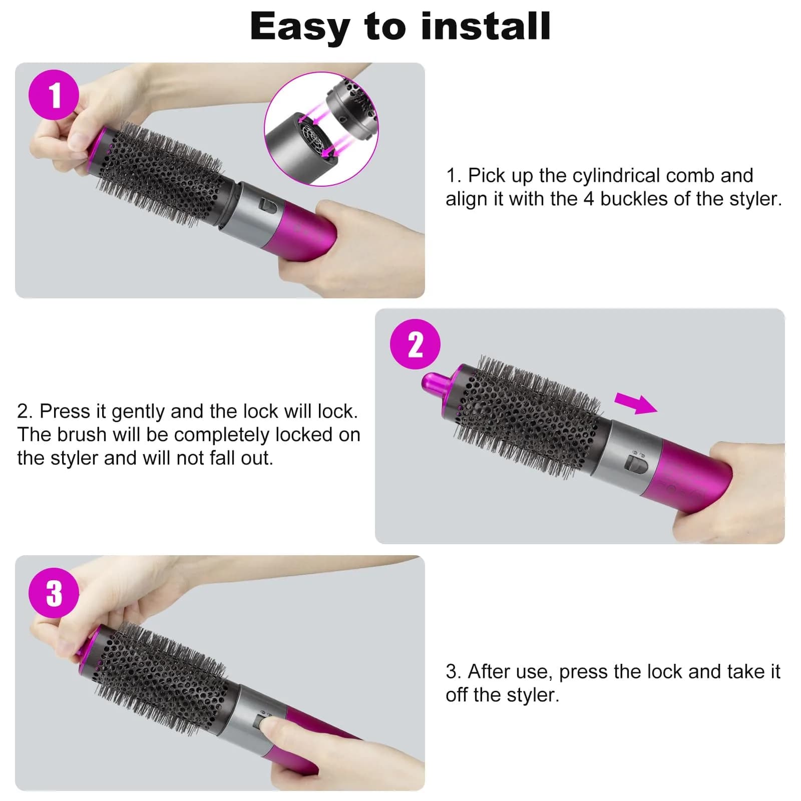 Chuancheng Round Volumizing Brush for Dyson Airwrap HS01/HS05 Attachment | 7.6 cm (3 inch) Barrel for Limp Flat Hair - view 6