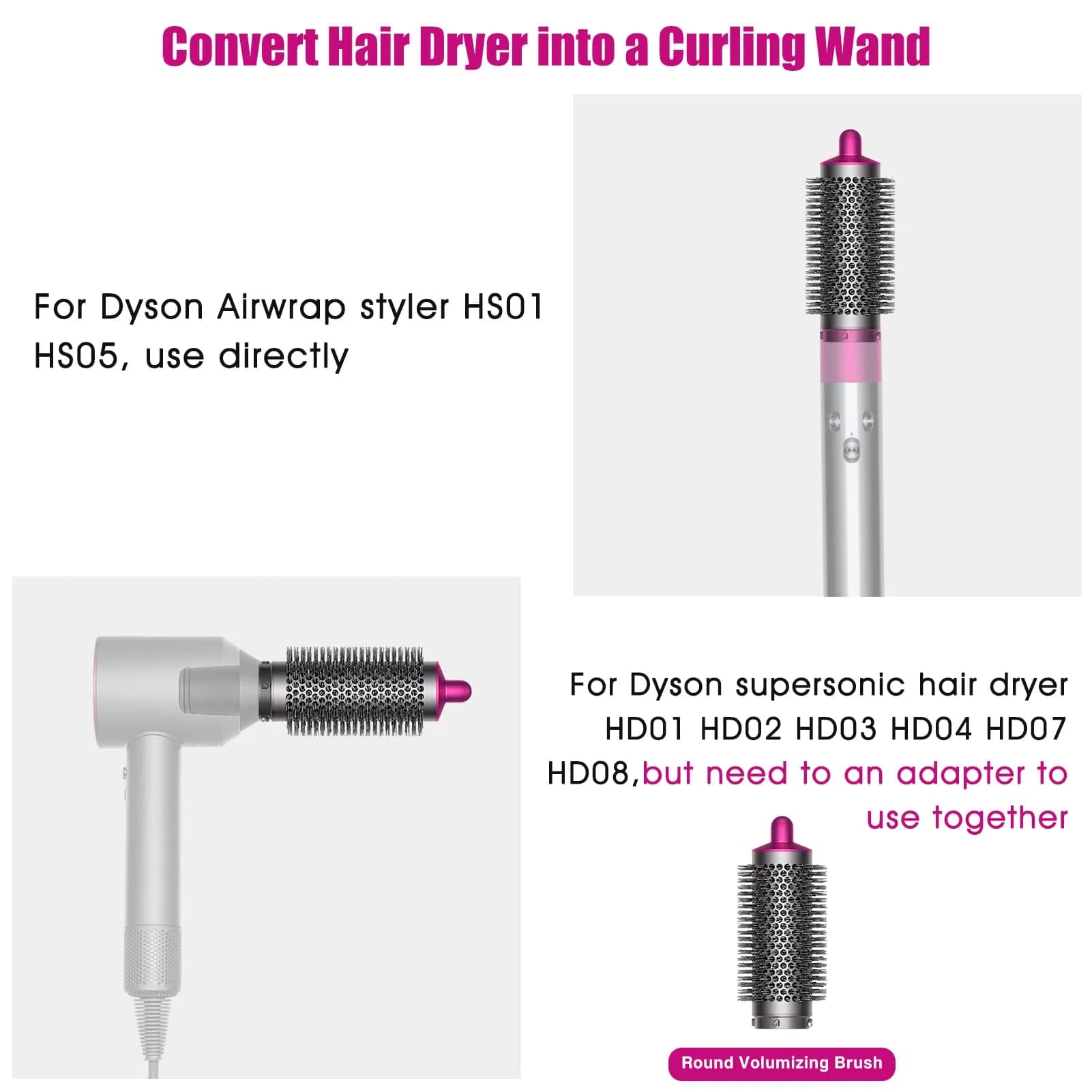 Chuancheng Round Volumizing Brush for Dyson Airwrap HS01/HS05 Attachment | 7.6 cm (3 inch) Barrel for Limp Flat Hair - view 2