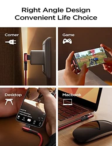 AINOPE 240W USB-C Cable 2.0m (6.6ft) Right Angle Red | Fast Charging Data Transfer thumbnail 6