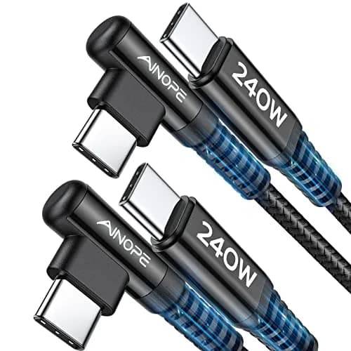 AINOPE 240W USB C to USB C Cable 2.0m (6.6ft) 2-Pack | Right Angle Fast Charging Cord for iPhone 16, MacBook Pro, Samsung thumbnail 1