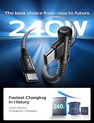 AINOPE 240W USB C to USB C Cable 2.0m (6.6ft) 2-Pack | Right Angle Fast Charging Cord for iPhone 16, MacBook Pro, Samsung thumbnail 2