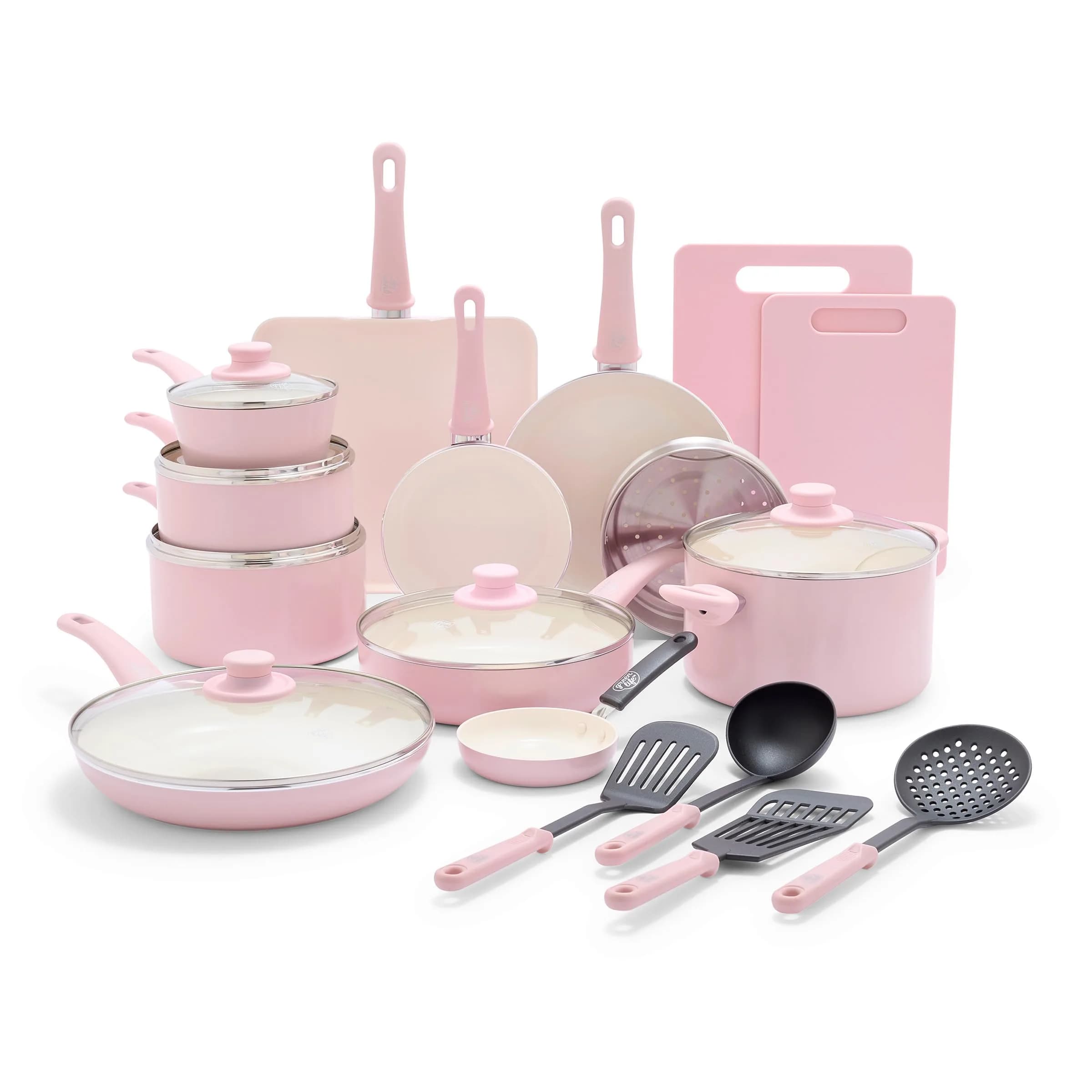 GreenLife Soft Grip Pink 23 Piece Cookware Pots and Pans Set with Lid | Toxin-Free Ceramic Nonstick - main product image